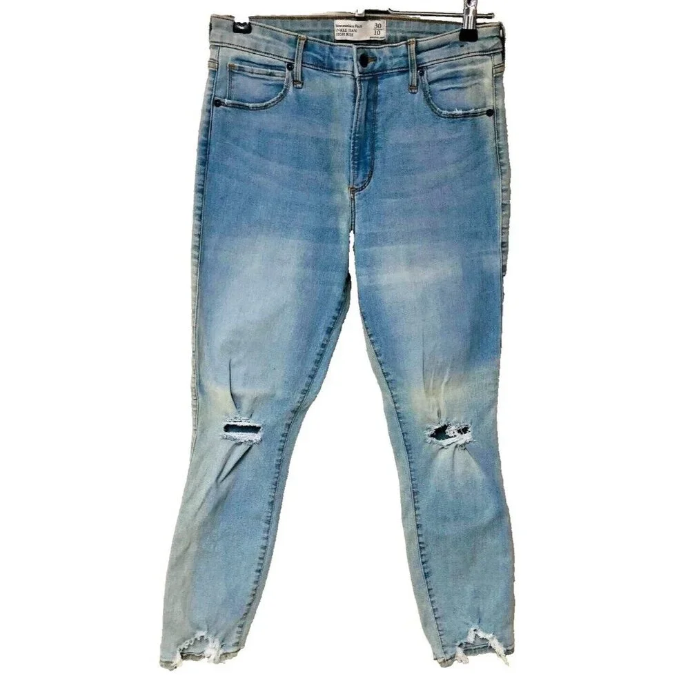 Abercrombie Fitch Womens Ankle Jeans High Waist Distressed Frayed Sz 10 30x25.5